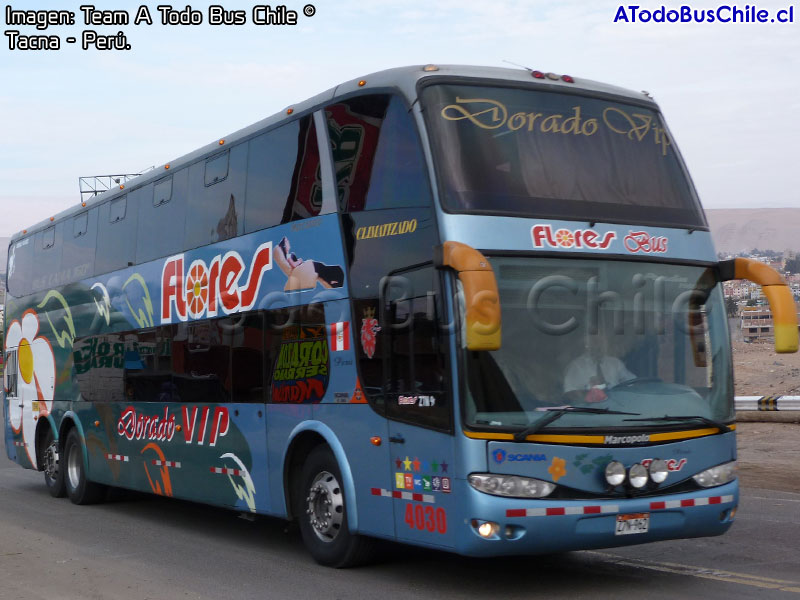 Marcopolo Paradiso G6 1800DD / Scania K-380 / Dorado Vip Transportes Flores Hnos. (Perú)