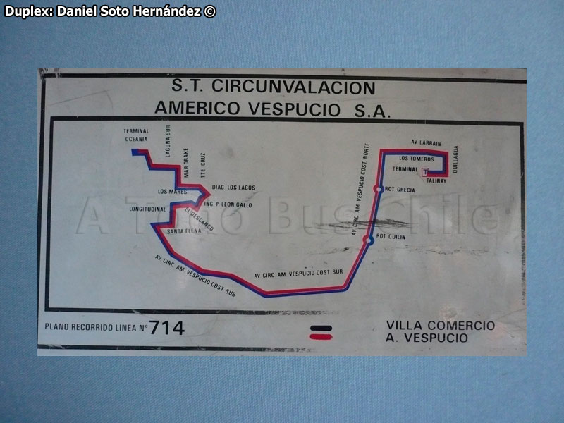 Mapa de Recorrido Línea N° 714 Villa Comercio - Américo Vespucio