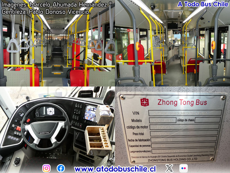 Interiores | Zhong Tong LCK6106EVG / Línea N° 500 Buses 25 (Norte - Poniente) Trans O'Higgins
