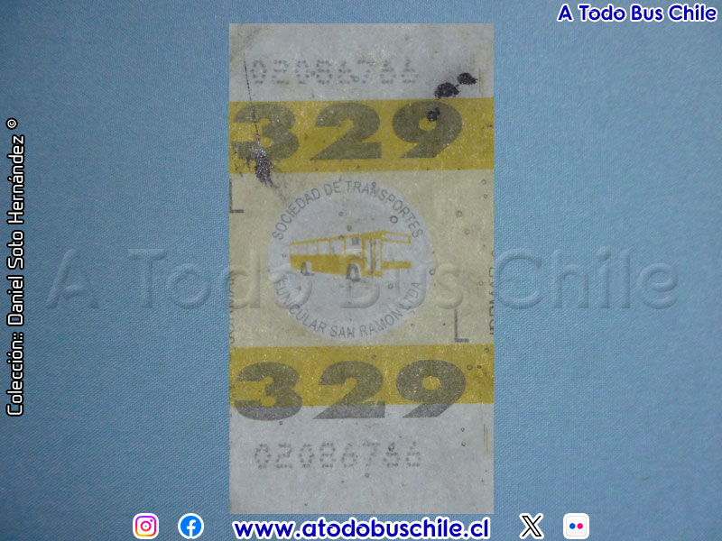 Boleto Adulto Línea N° 329 Pablo de Rokha - La Pirámide (S.T. Funicular San Ramón Ltda.)